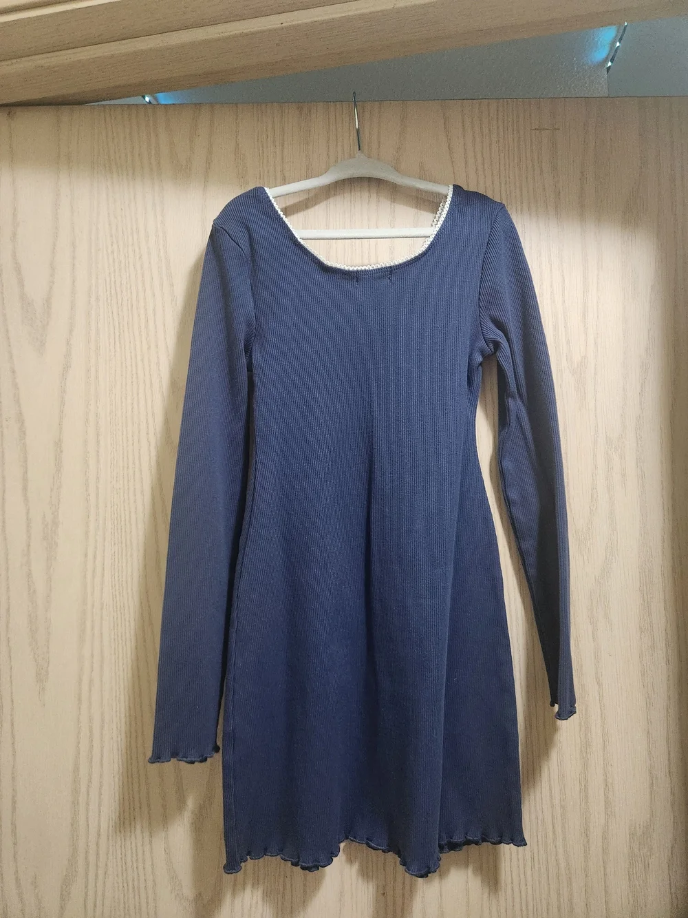 art class Navy Long Sleeve Knit Dress with Lace Trim